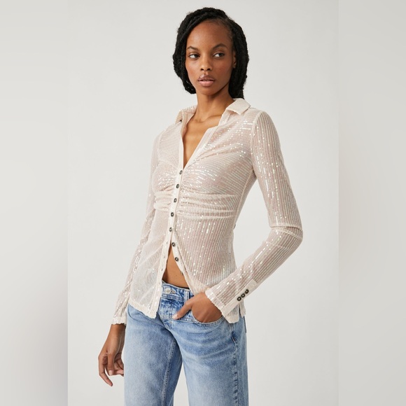 𝓯𝓹 Free People ~ Sequin Shirtee - Picture 12 of 16